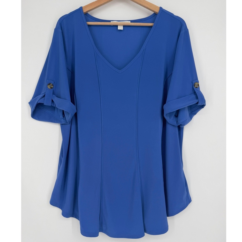 Juniper + Lime Blue Stretchy V-Neck Blouse‎ Top 2X